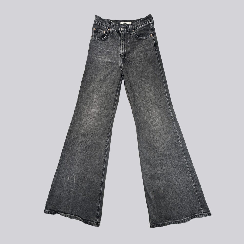 Western Edgy Levi's Ribcage High Rise Flare Jeans Washed Black 25